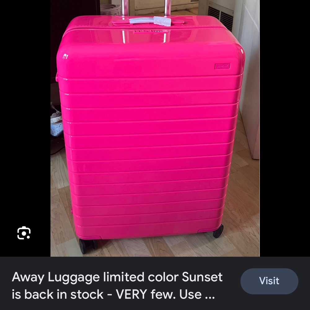 ISO the limited edition neon pink away carry on , bigger carry on or suitcase .